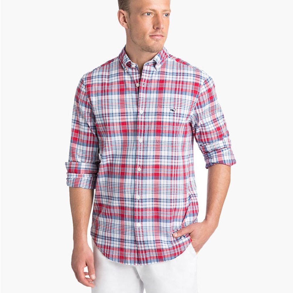 Vineyard Vines Red and Blue Plaid Button Down Shirt